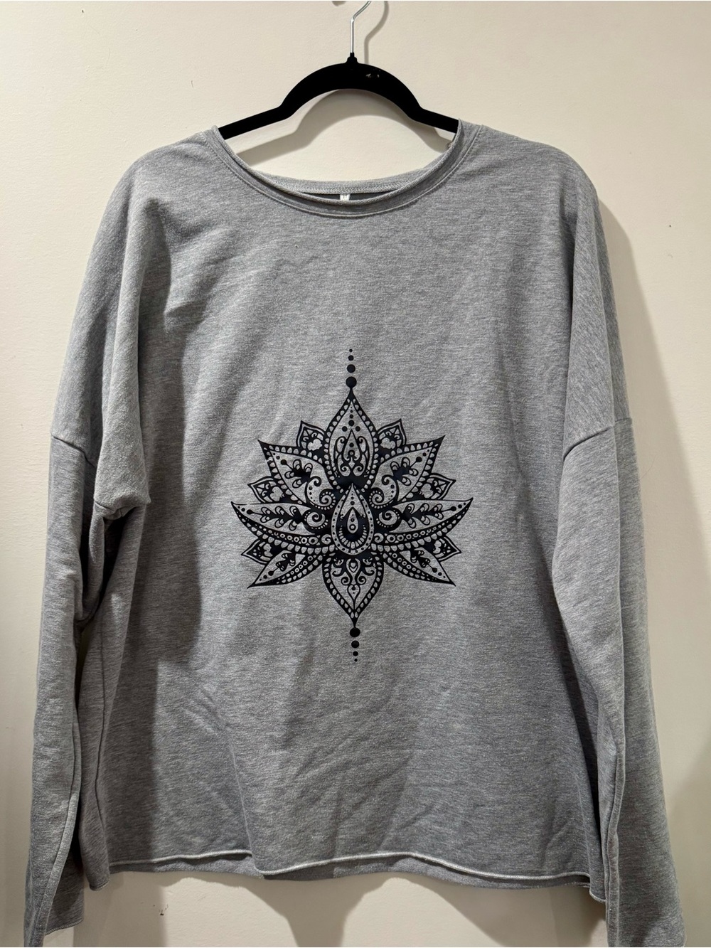 Grey Sweatshirt with Black Mandala Print